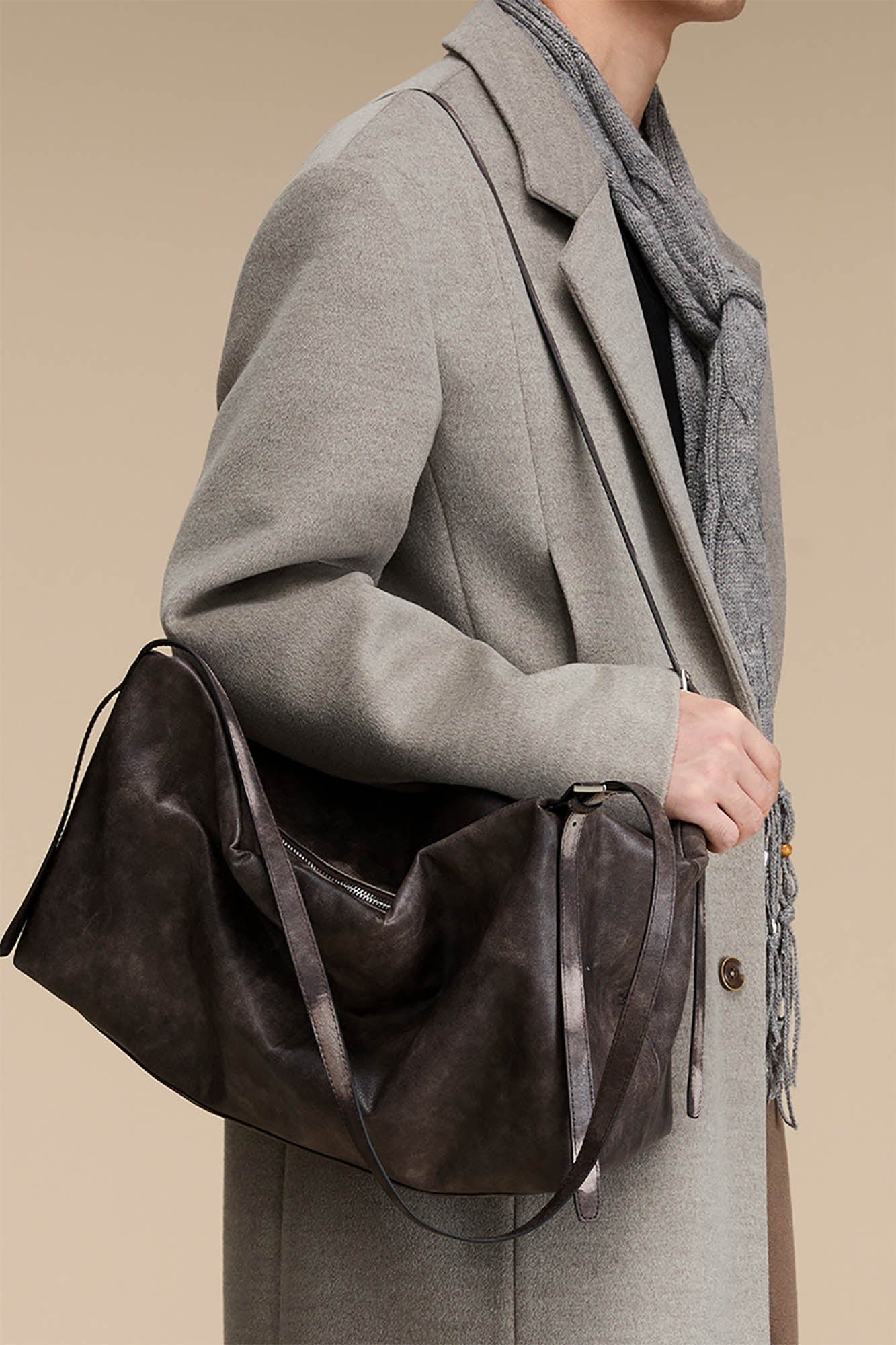 Distressed Leather Hobo Bag - Wolvess