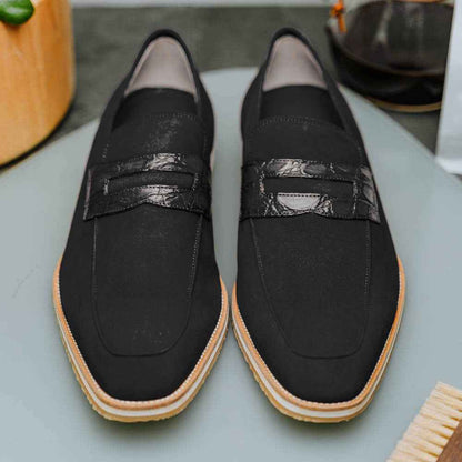 11-020-BLK MEO 3 Sueded Goatskin Penny Loafer, Black Zelli Italia