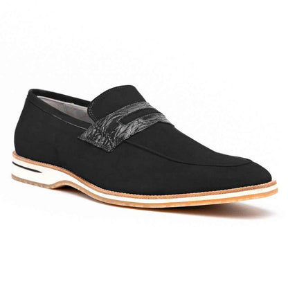11-020-BLK MEO 3 Sueded Goatskin Penny Loafer, Black Zelli Italia