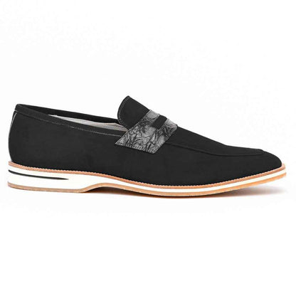 11-020-BLK MEO 3 Sueded Goatskin Penny Loafer, Black Zelli Italia