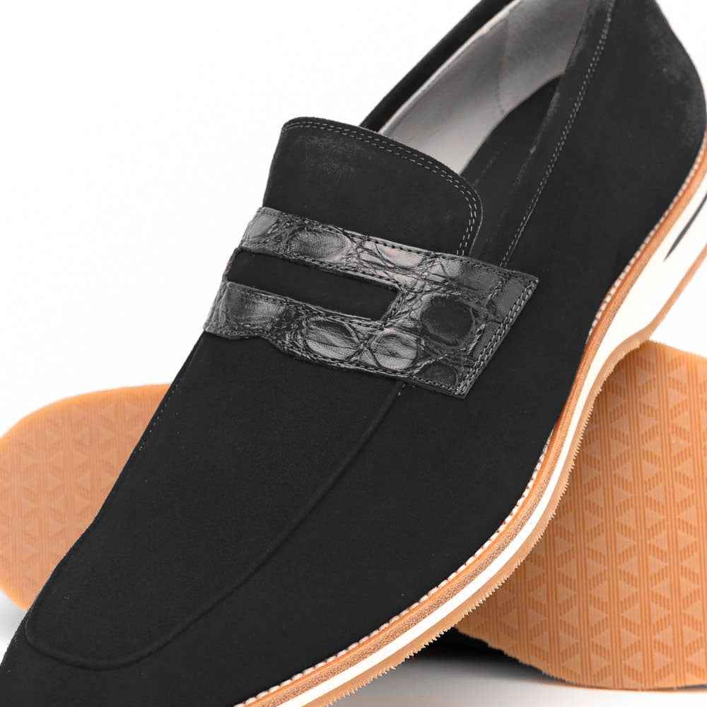 11-020-BLK MEO 3 Sueded Goatskin Penny Loafer, Black Zelli Italia
