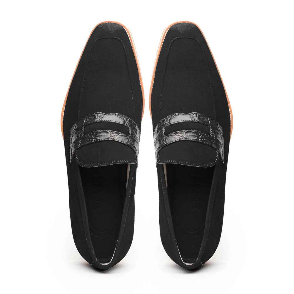 11-020-BLK MEO 3 Sueded Goatskin Penny Loafer, Black Zelli Italia