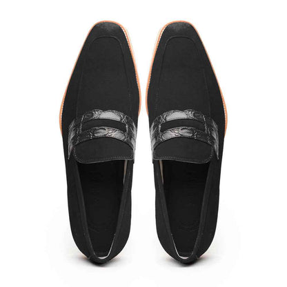 11-020-BLK MEO 3 Sueded Goatskin Penny Loafer, Black Zelli Italia