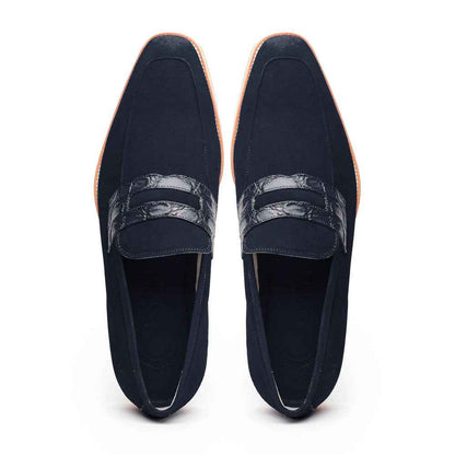 11-020-NVY MEO 3 Sueded Goatskin Penny Loafer, Navy