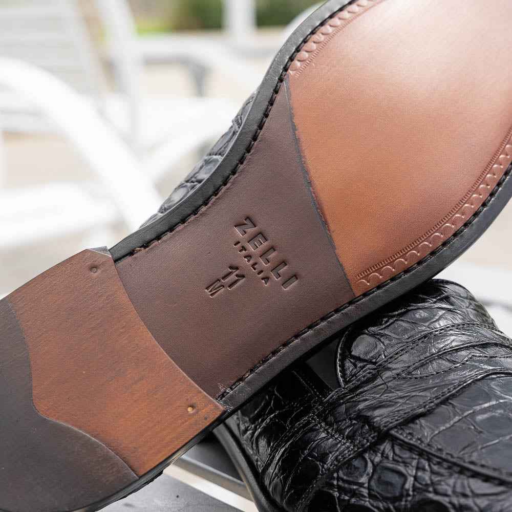 11-119-BKM (BLK) TUSCANY Crocodile Penny Loafer, Black Zelli Italia