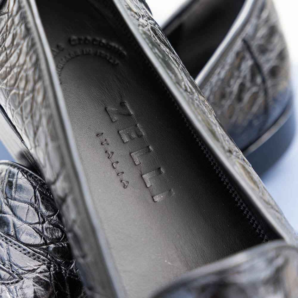 11-119-BKM (BLK) TUSCANY Crocodile Penny Loafer, Black Zelli Italia