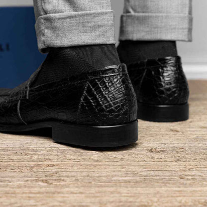 11-201-BKM ROMA Crocodile Penny Loafer, Black Zelli Italia