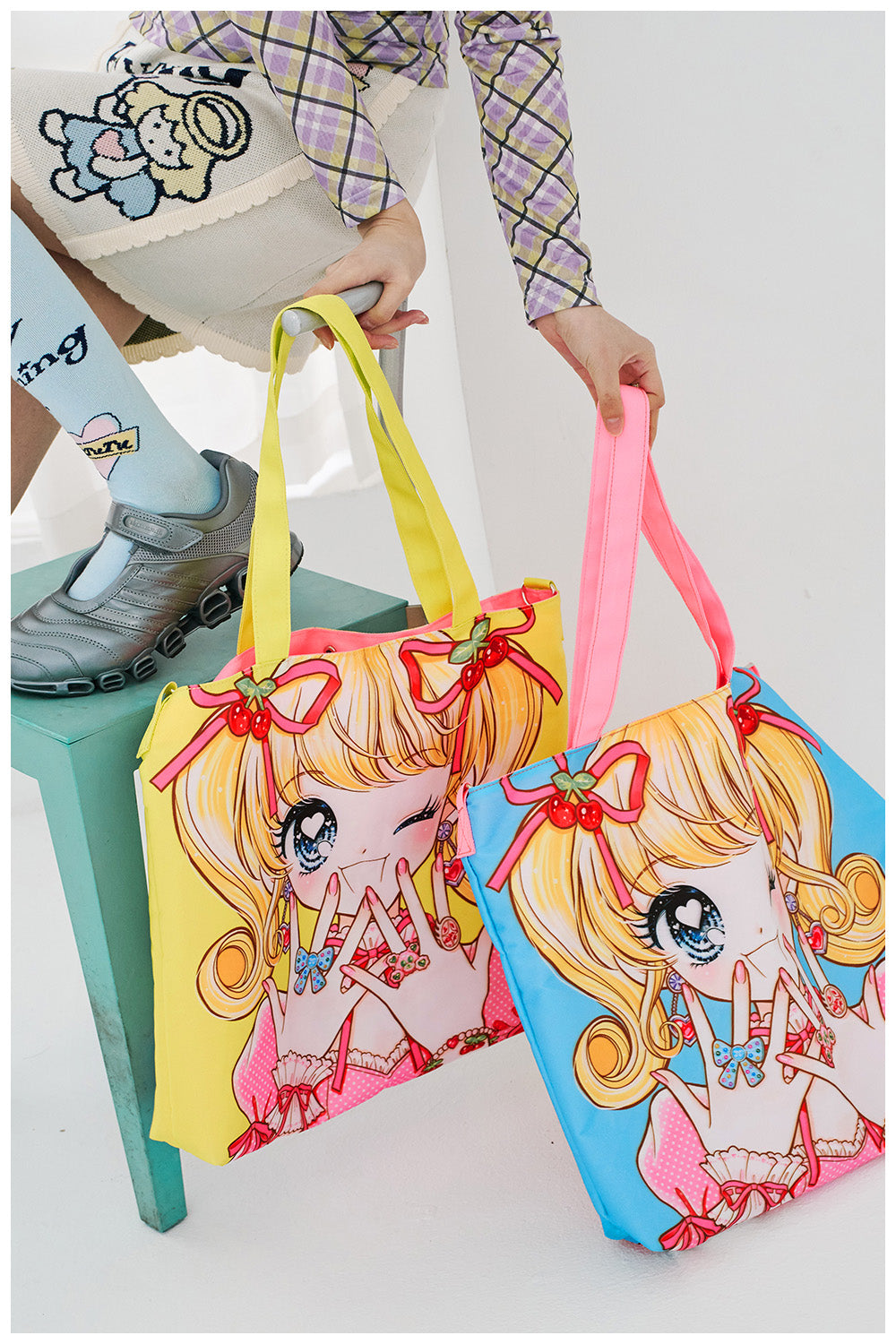 Sweet Anime Girl Printed Tote Bag - Wolvess