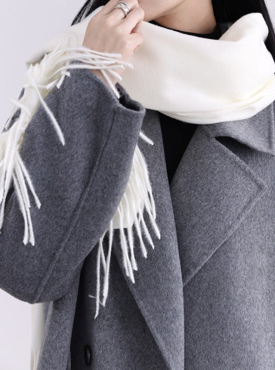 Fragile Heart Signature White Fringed Scarf - Luxe Winter Accessory - Wolvess