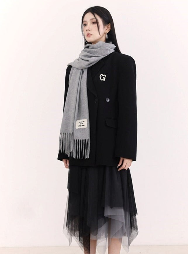 Fragile Heart Signature White Fringed Scarf - Luxe Winter Accessory - Wolvess