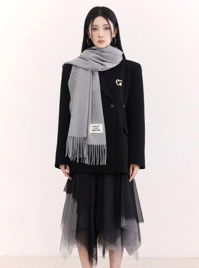 Fragile Heart Signature White Fringed Scarf - Luxe Winter Accessory - Wolvess