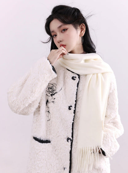 Fragile Heart Signature White Fringed Scarf - Luxe Winter Accessory - Wolvess