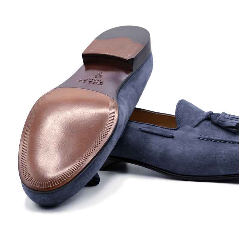 16-580-BLU NAPLES Italian Kid Suede Tassel Loafer, Blue Water Zelli Italia