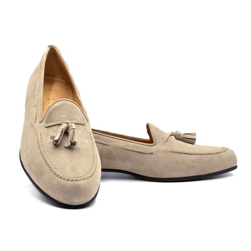 16-580-BON NAPLES Italian Kid Suede Tassel Loafer, Bone Zelli Italia