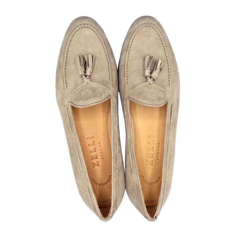 16-580-BON NAPLES Italian Kid Suede Tassel Loafer, Bone Zelli Italia