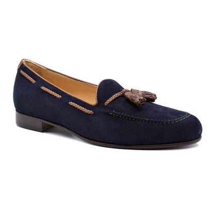 16-584-NVY NAPLES Italian Kid Suede with Embossed Crocodile Tassel Loafer, Navy Zelli Italia