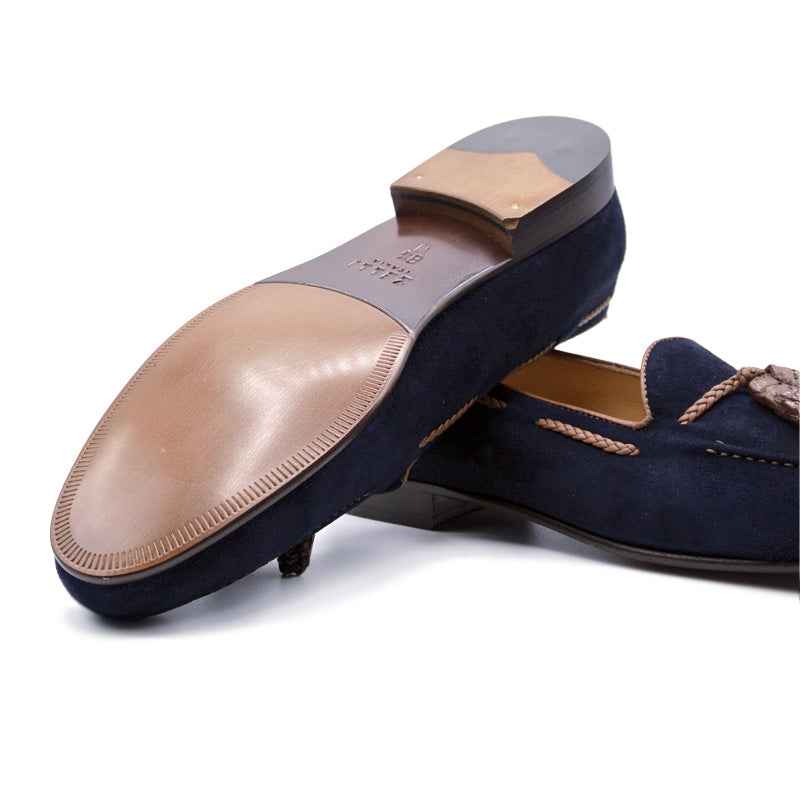 16-584-NVY NAPLES Italian Kid Suede with Embossed Crocodile Tassel Loafer, Navy Zelli Italia