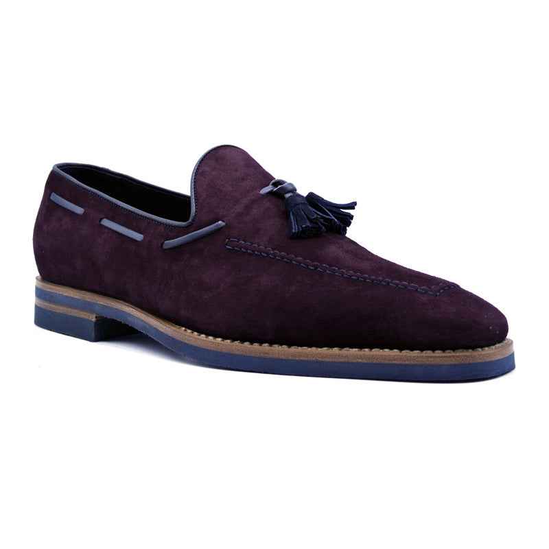 16-625-BDX CRAWFORD Sueded Goatskin & Crocodile Tassel Loafer, Bordeaux Zelli Italia