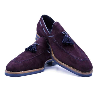 16-625-BDX CRAWFORD Sueded Goatskin & Crocodile Tassel Loafer, Bordeaux Zelli Italia
