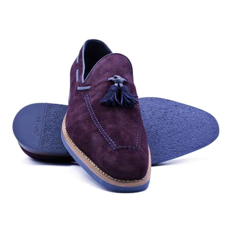 16-625-BDX CRAWFORD Sueded Goatskin & Crocodile Tassel Loafer, Bordeaux Zelli Italia
