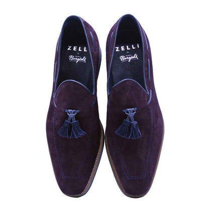 16-625-BDX CRAWFORD Sueded Goatskin & Crocodile Tassel Loafer, Bordeaux Zelli Italia