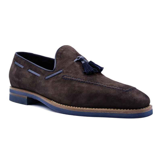 16-628-BRN CARMEN Sueded Goatskin & Crocodile Tassel Loafer, Brown Zelli Italia
