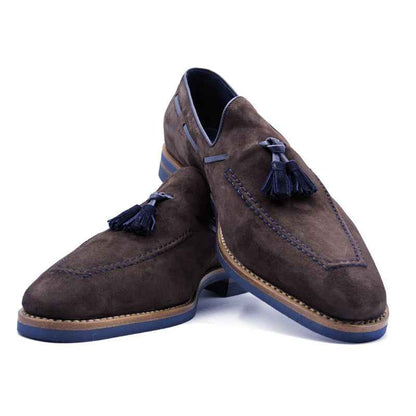 16-628-BRN CARMEN Sueded Goatskin & Crocodile Tassel Loafer, Brown Zelli Italia
