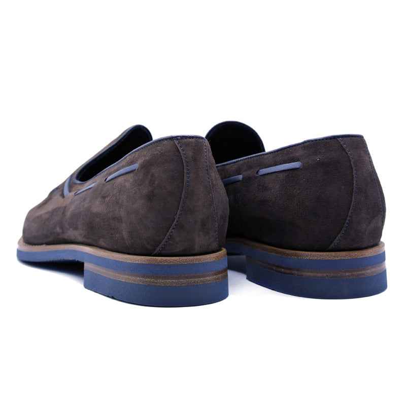 16-628-BRN CARMEN Sueded Goatskin & Crocodile Tassel Loafer, Brown Zelli Italia