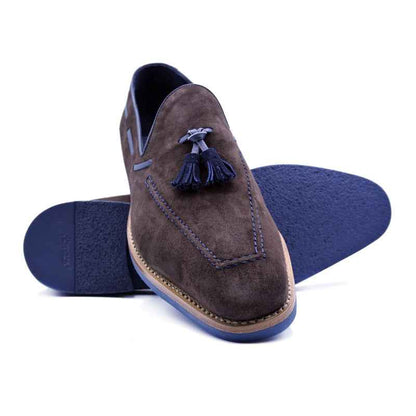 16-628-BRN CARMEN Sueded Goatskin & Crocodile Tassel Loafer, Brown Zelli Italia