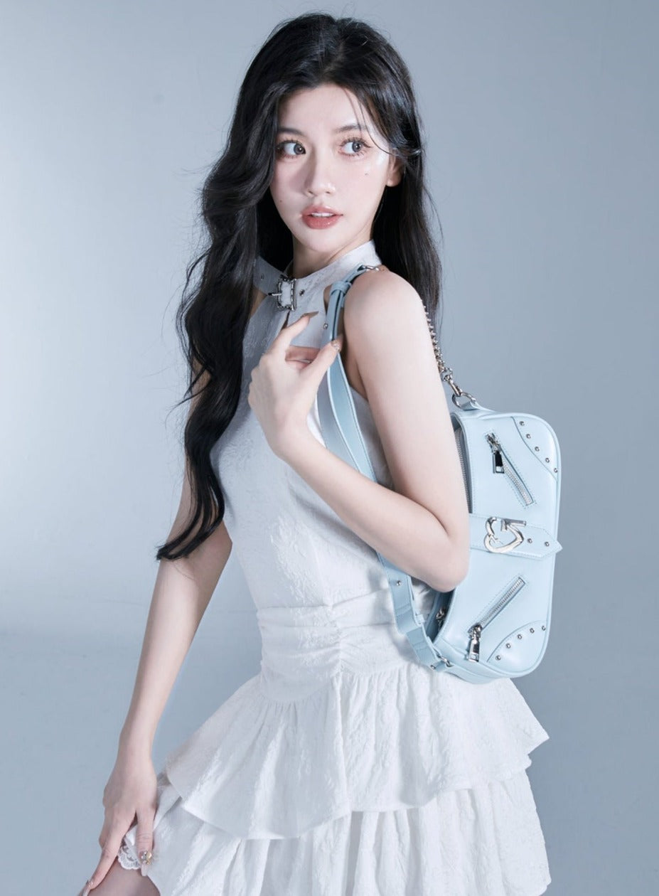 Edgy Baguette Shoulder Bag with Chain Strap - Wolvess