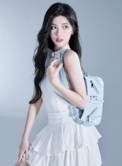 Edgy Baguette Shoulder Bag with Chain Strap - Wolvess