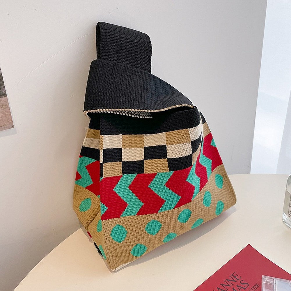 Retro Pattern Knit Storage Pouch - Wolvess
