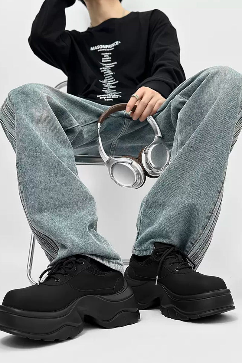 Black Chunky Platform Derby Sneakers - Wolvess