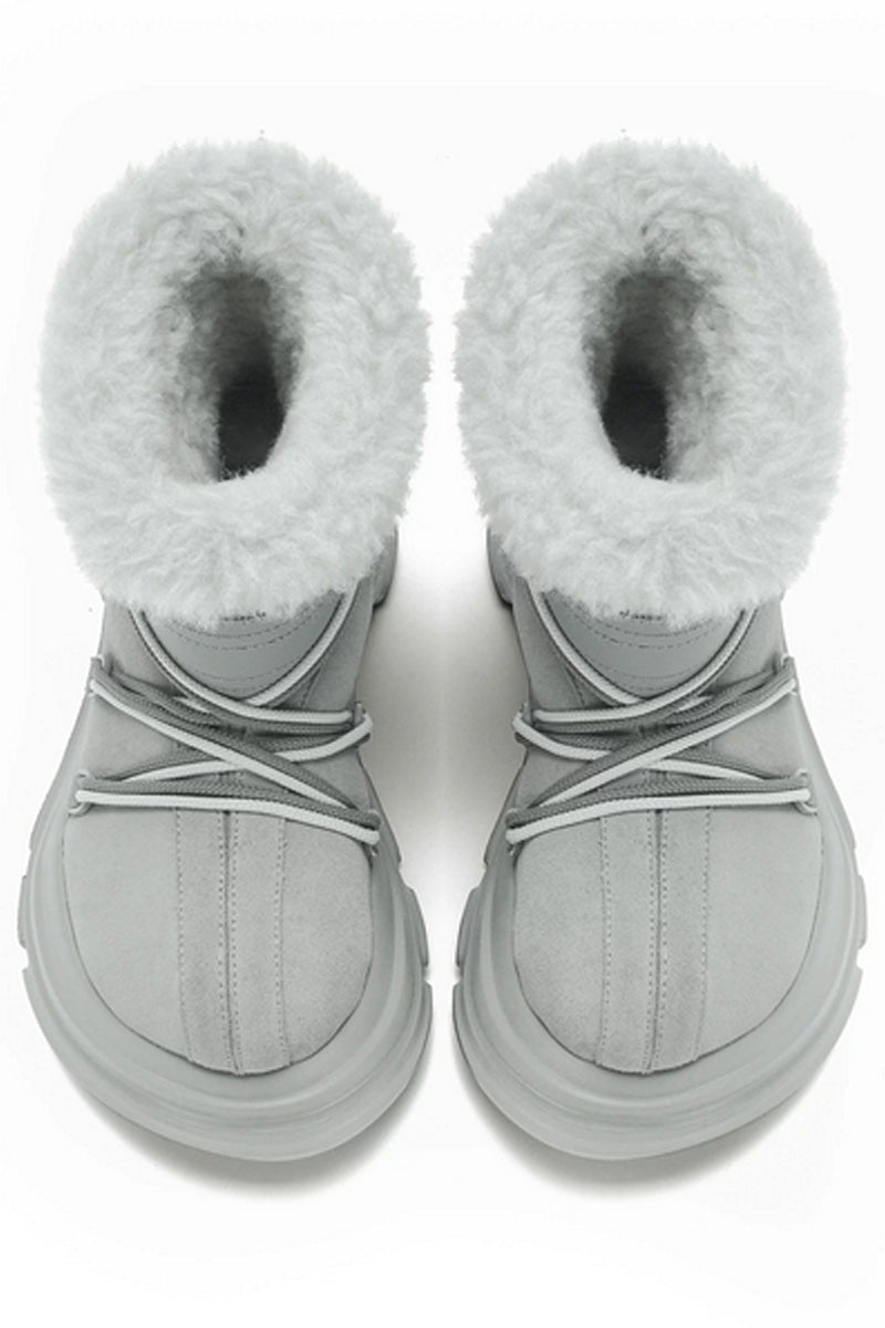 Light Grey Winter Boot with White Faux Fur Trim - Wolvess