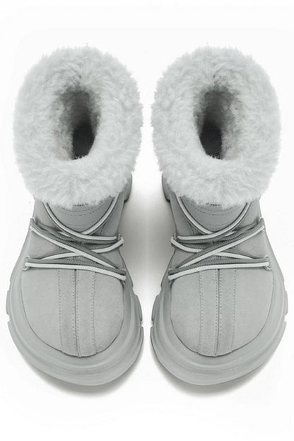 Light Grey Winter Boot with White Faux Fur Trim - Wolvess