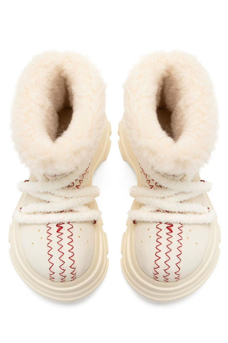 Furry Platform Snow Boots Cream - Wolvess