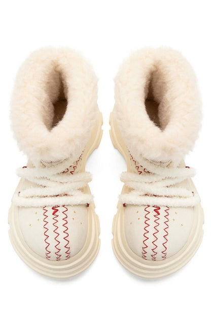 Furry Platform Snow Boots Cream - Wolvess