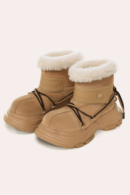 Tan Suede Winter Boot with White Faux Fur Trim - Wolvess
