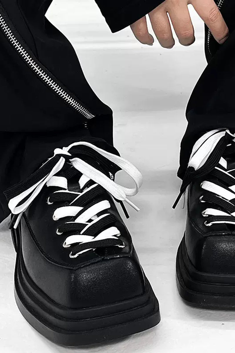 Contrast Platform Chunky School Shoes - Wolvess