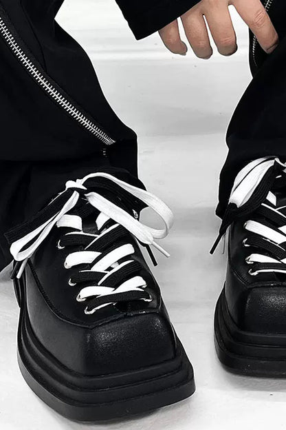 Contrast Platform Chunky School Shoes - Wolvess