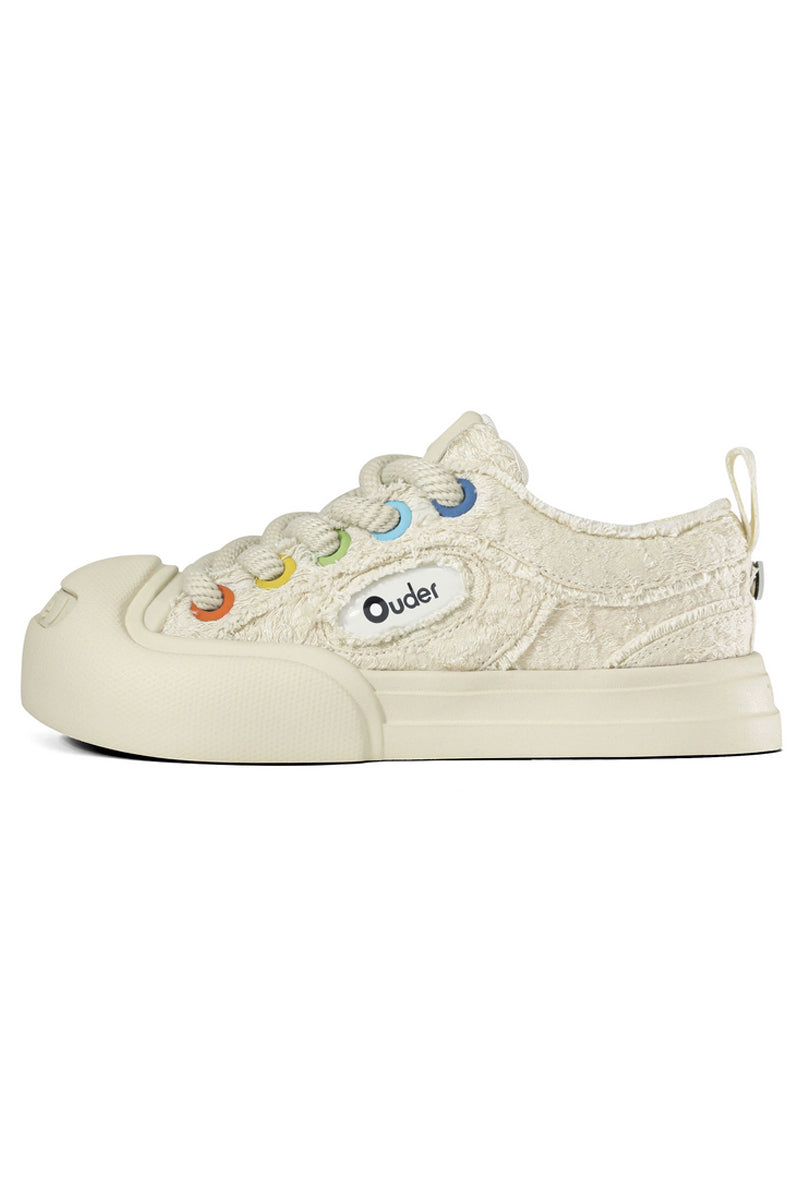 Cream Textured Low-Top Sneaker - Wolvess