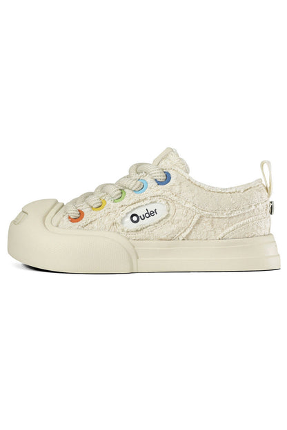 Cream Textured Low-Top Sneaker - Wolvess