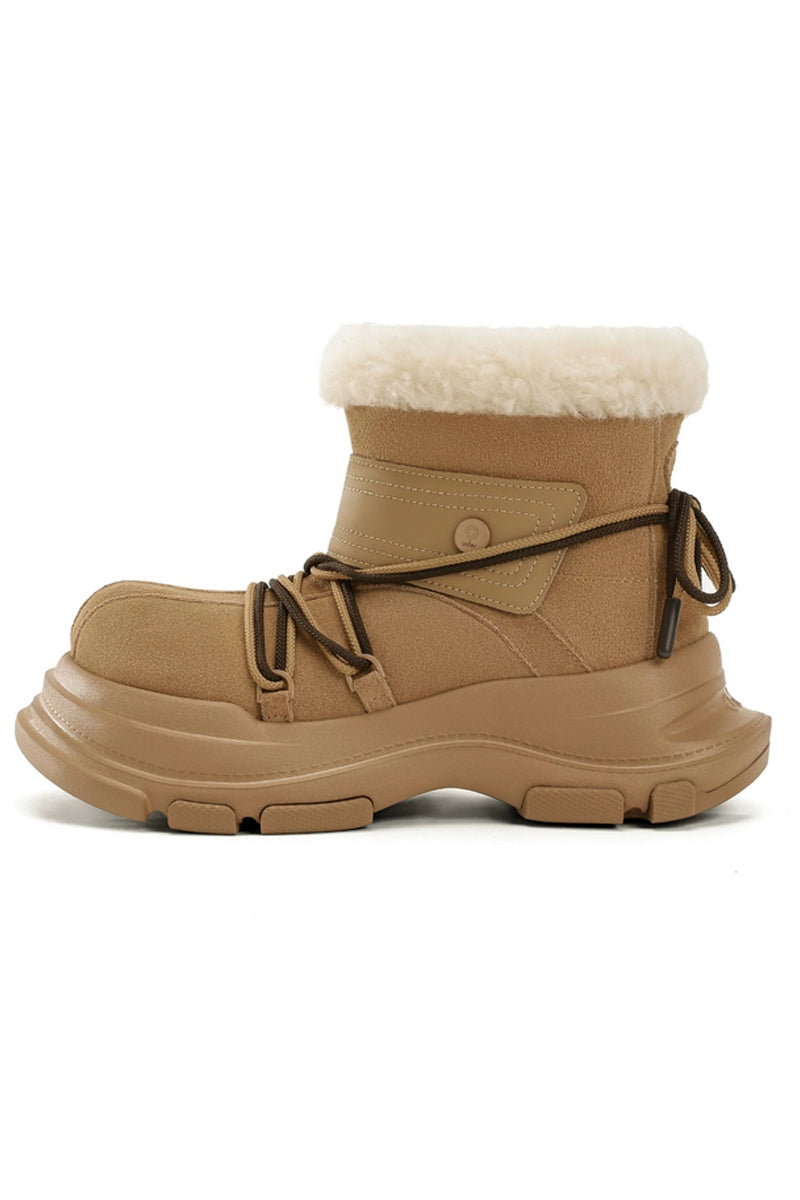 Tan Suede Winter Boot with White Faux Fur Trim - Wolvess