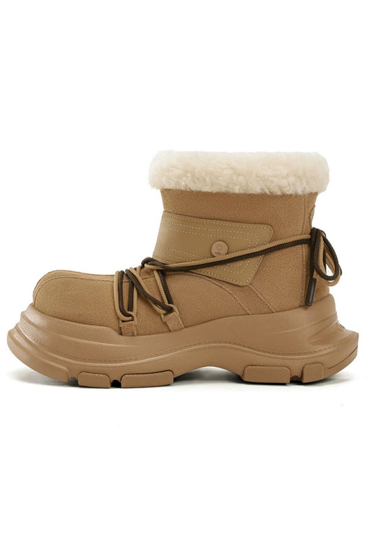 Tan Suede Winter Boot with White Faux Fur Trim - Wolvess
