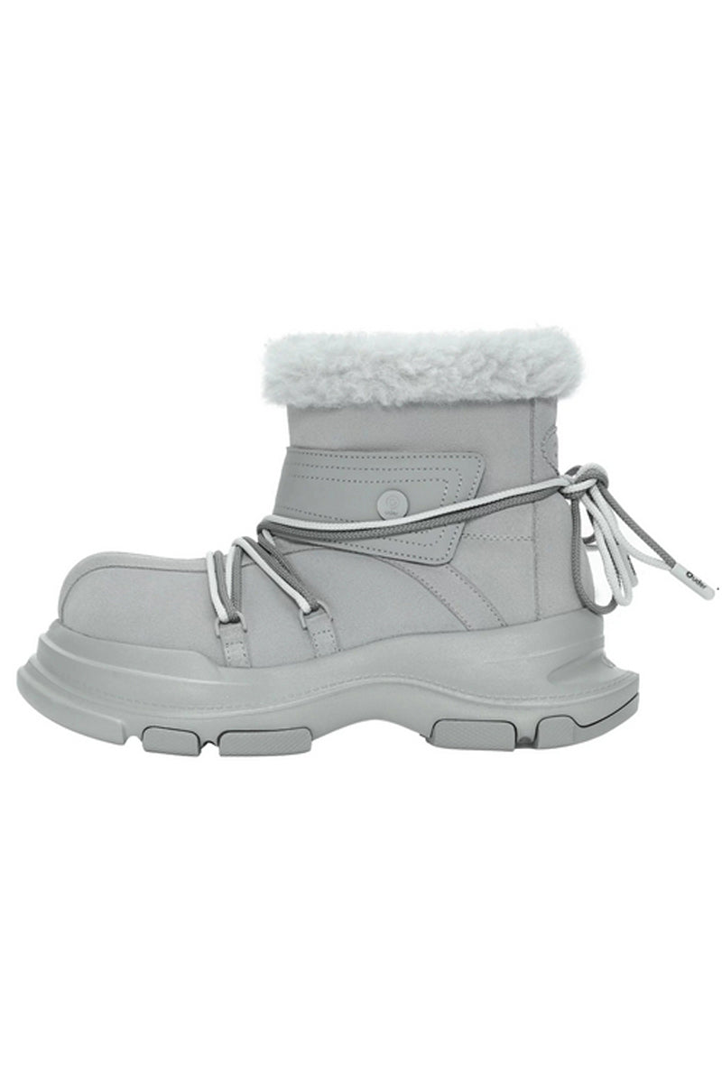 Light Grey Winter Boot with White Faux Fur Trim - Wolvess