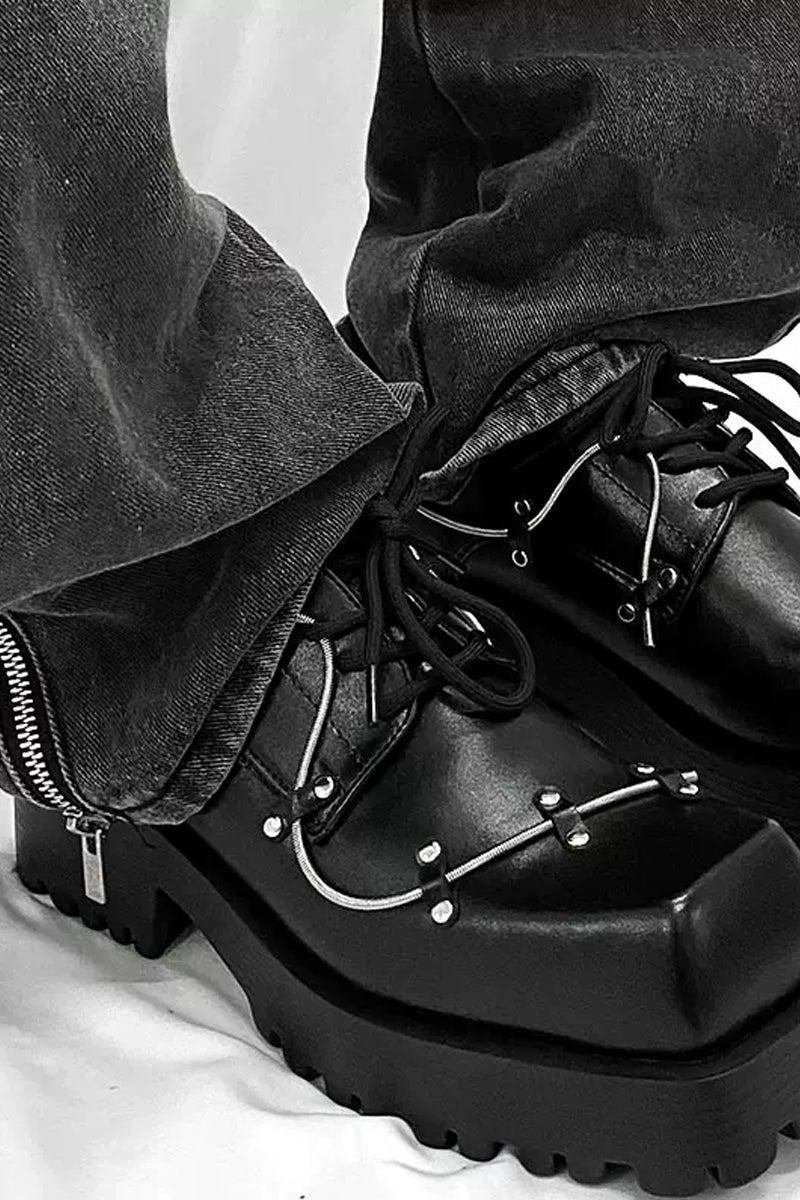 Black Studded Platform Chunky Derby Shoes - Wolvess