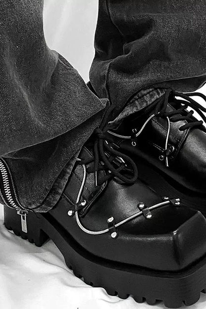 Black Studded Platform Chunky Derby Shoes - Wolvess