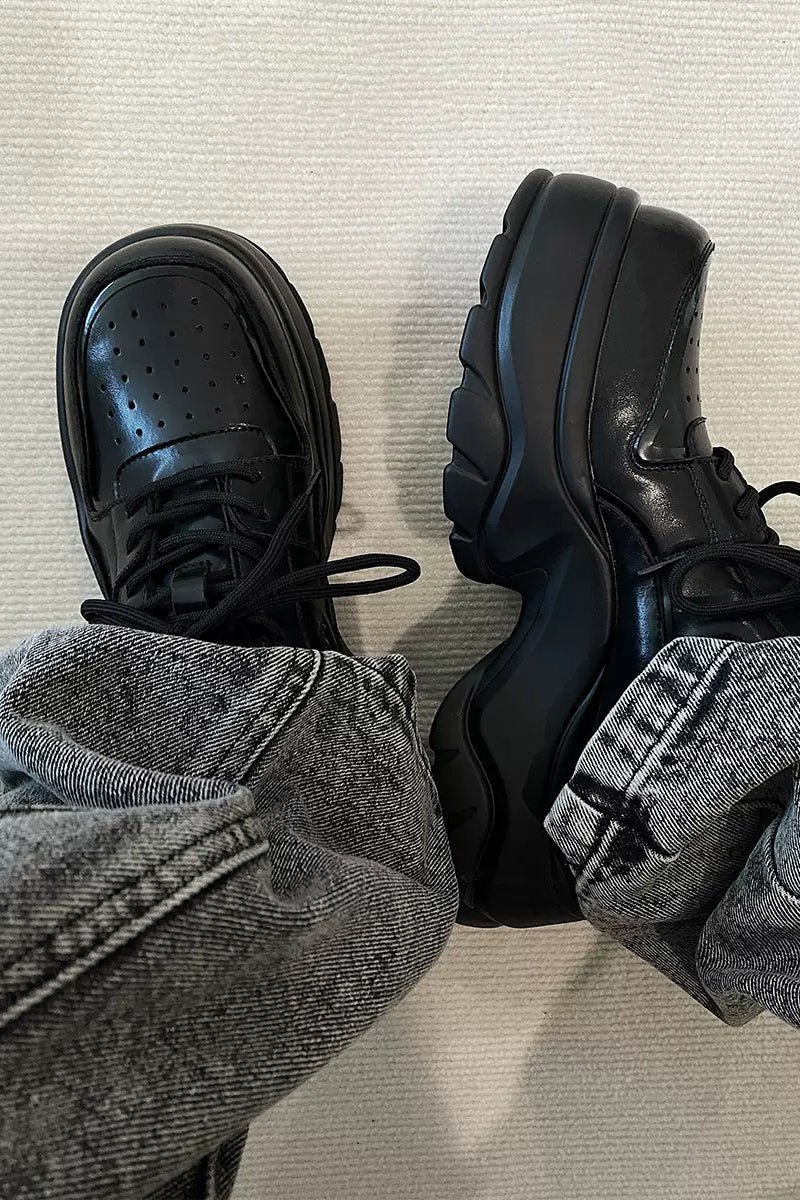 Black Chunky Platform Oxford Shoes - Wolvess