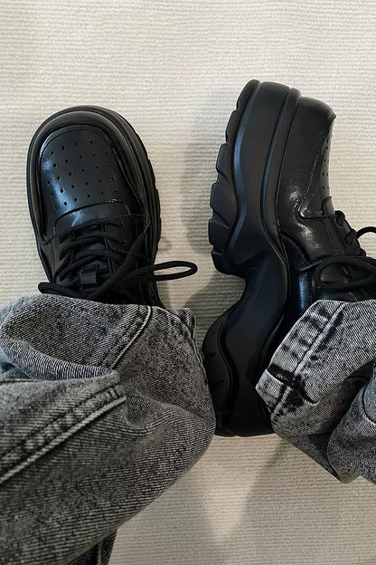 Black Chunky Platform Oxford Shoes - Wolvess