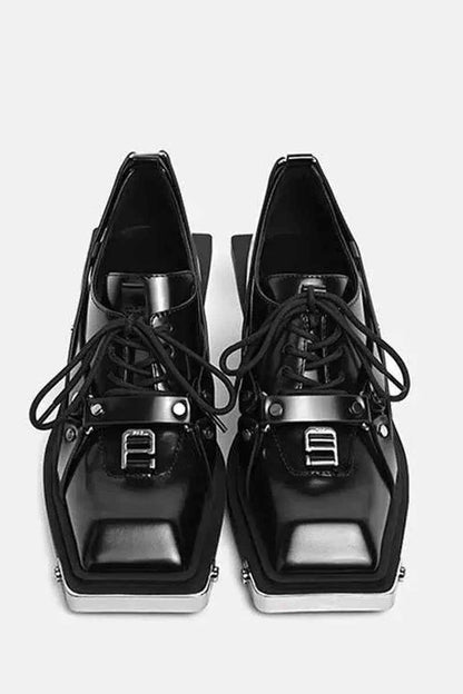 Black Patent Square-Toe Platform Oxfords